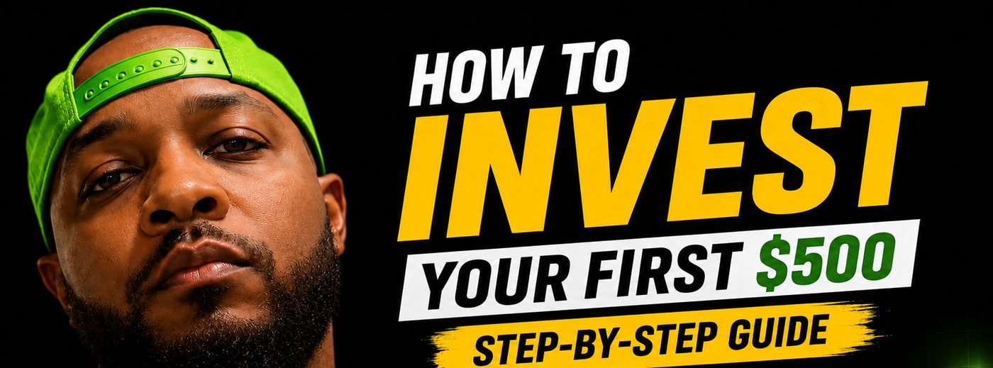 Flow holding a twenty dollar bill next to the words How to invest your first $500, step by step guide.